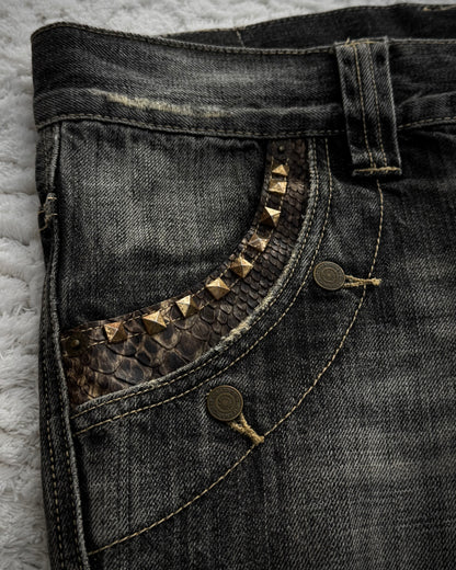 Tornado Mart Studded Python Detailed Spiral Flared Jeans