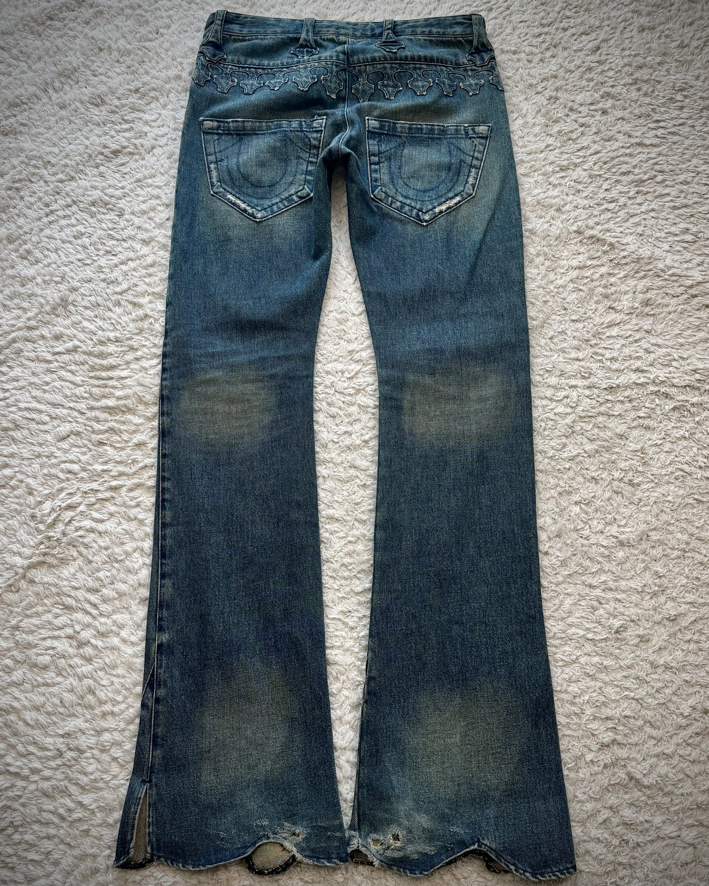 Henry Duarte Sculpted Hem Lace Up Flared Jeans