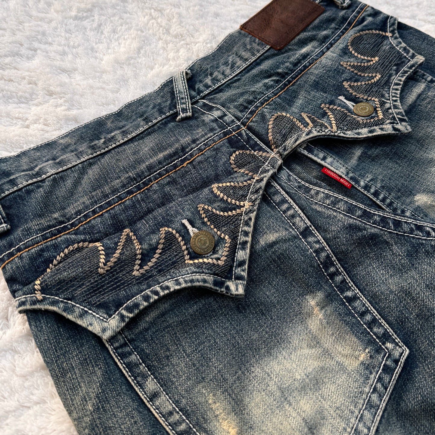 Tornado Mart Mud Wash Tribal Embroidery Flared Jeans