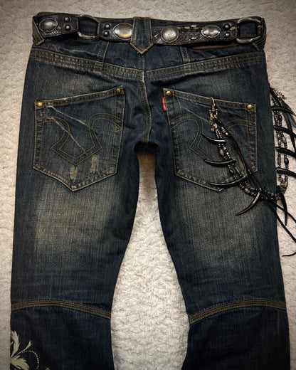 Tornado Mart Tribal Tattoo Embroidery Flared Jeans