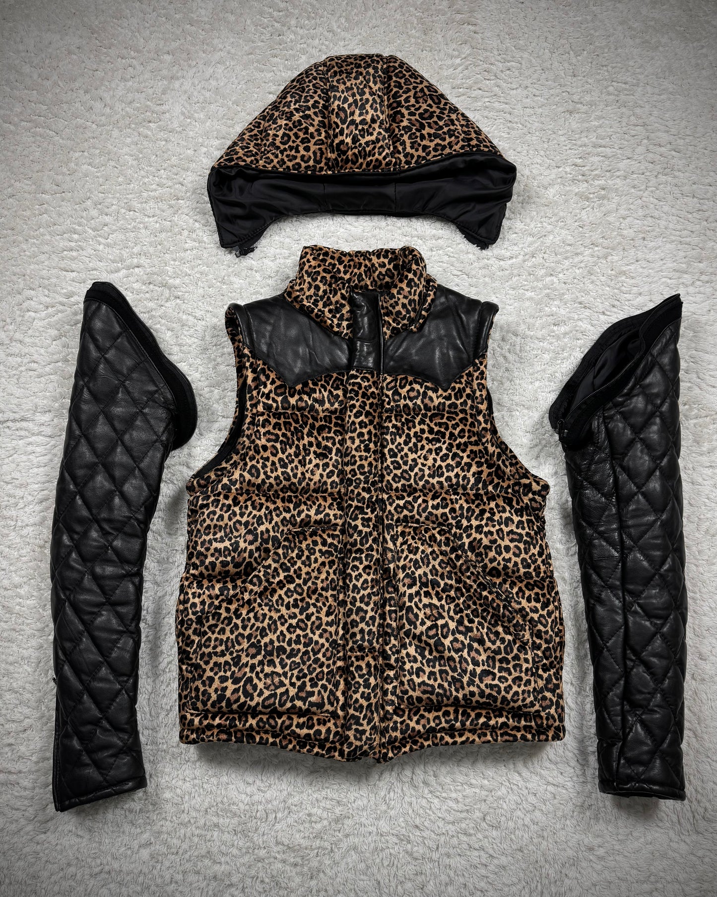 Glamb Transformable Leopard Pattern Puffer Jacket