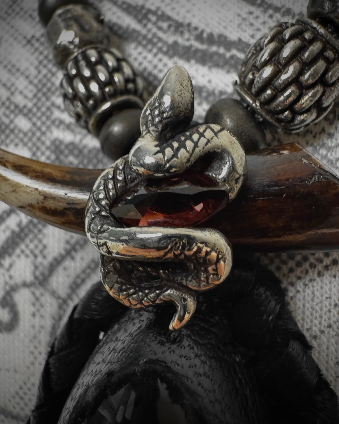 14th Addiction Pierced Snake Garnet Leather Necklace