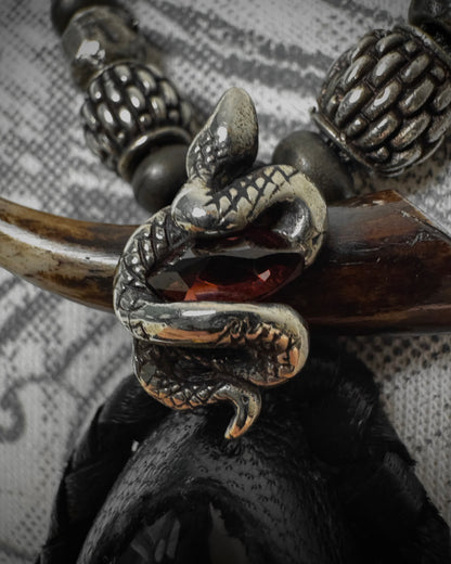 14th Addiction Pierced Snake Garnet Leather Necklace