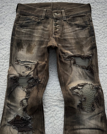 Tornado Mart Crocodile Repaired Crash Flared Jeans