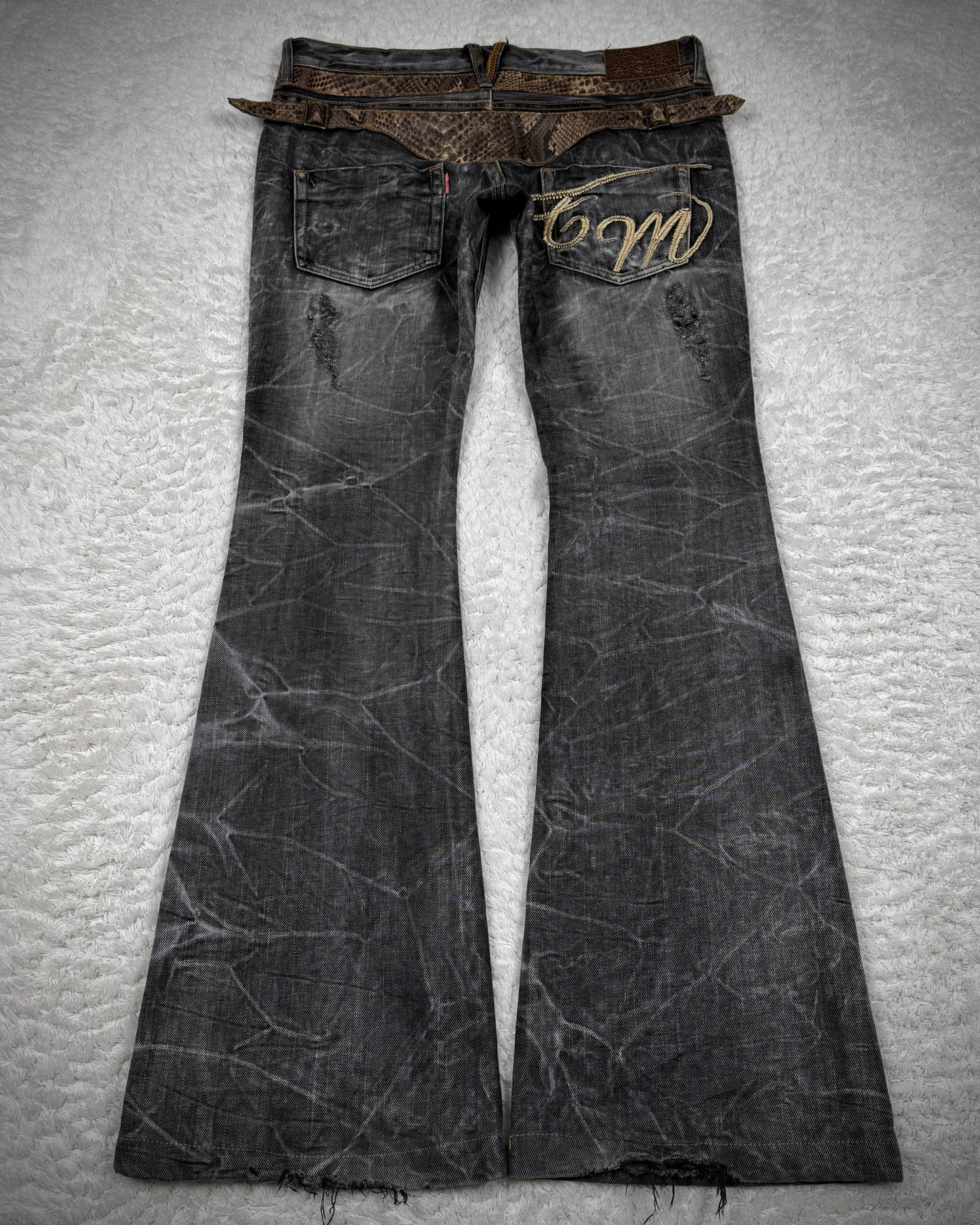 Tornado Mart Python Belted Flared Jeans