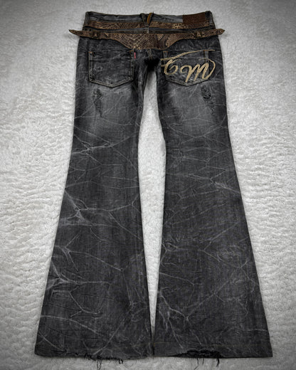 Tornado Mart Python Belted Flared Jeans