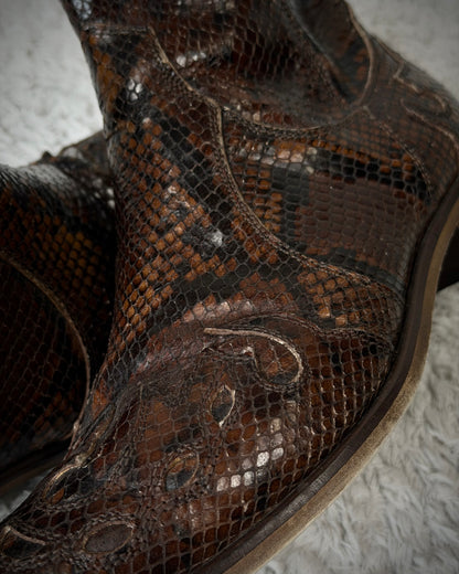 Italian Python Textured Western Leather Boots