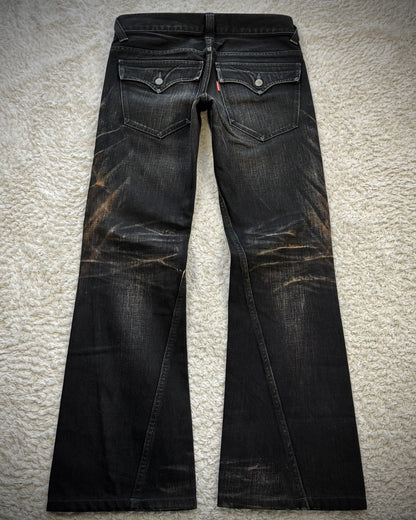 Tornado Mart Mud Clawmarks Washed Spiral Flared Jeans