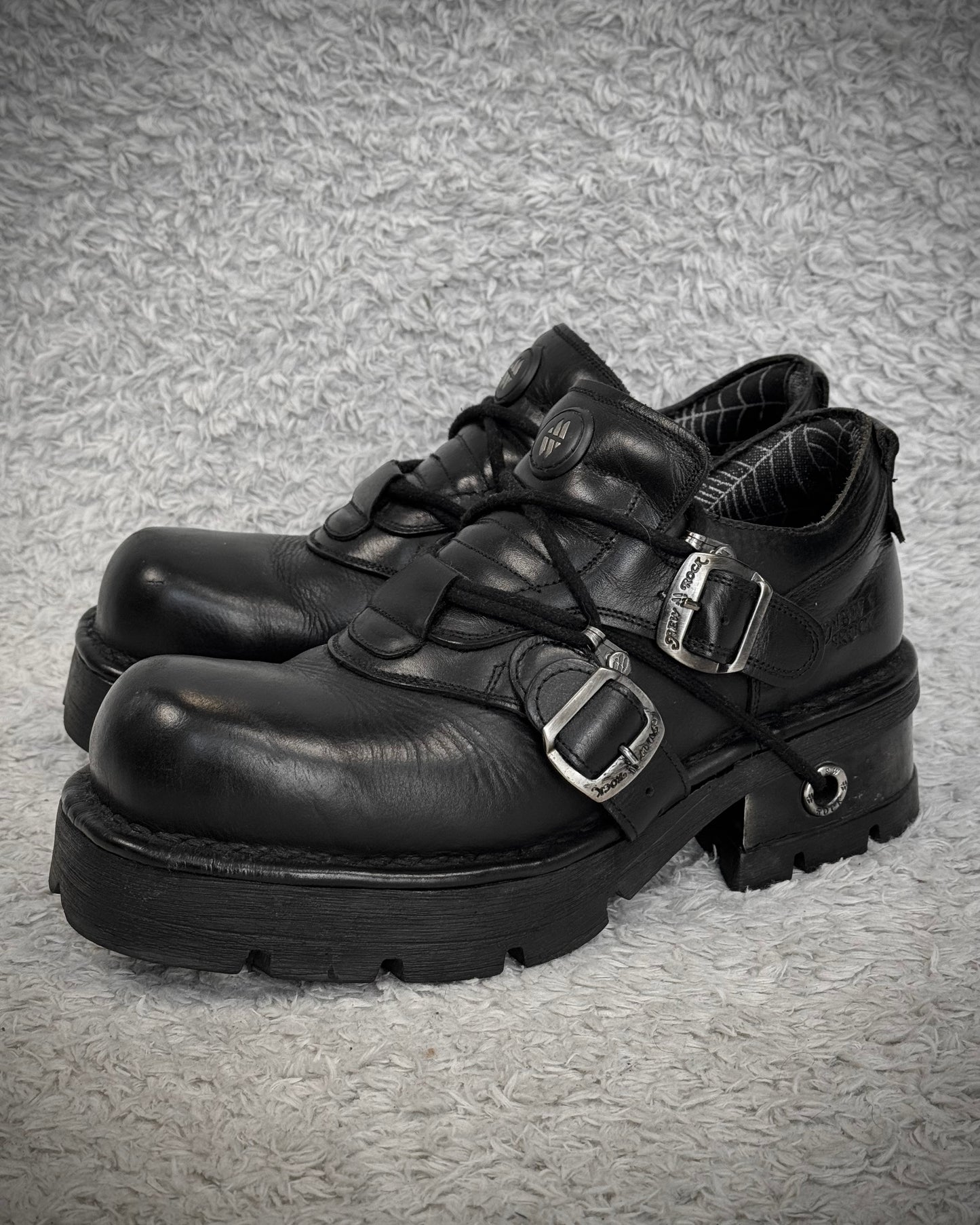 New Rock Gun Metal Steel Heel Leather Boots