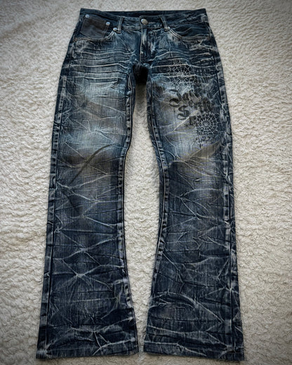 Jack Serika Spider Web Honeycomb Washed Flared Jeans