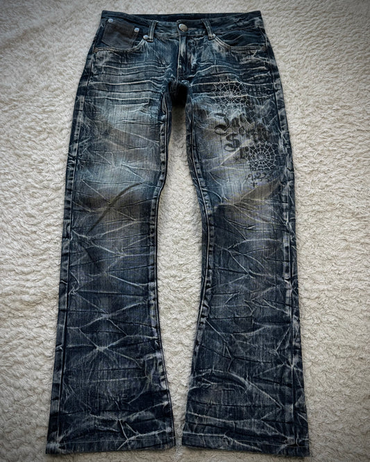 Jack Serika Spider Web Honeycomb Washed Flared Jeans