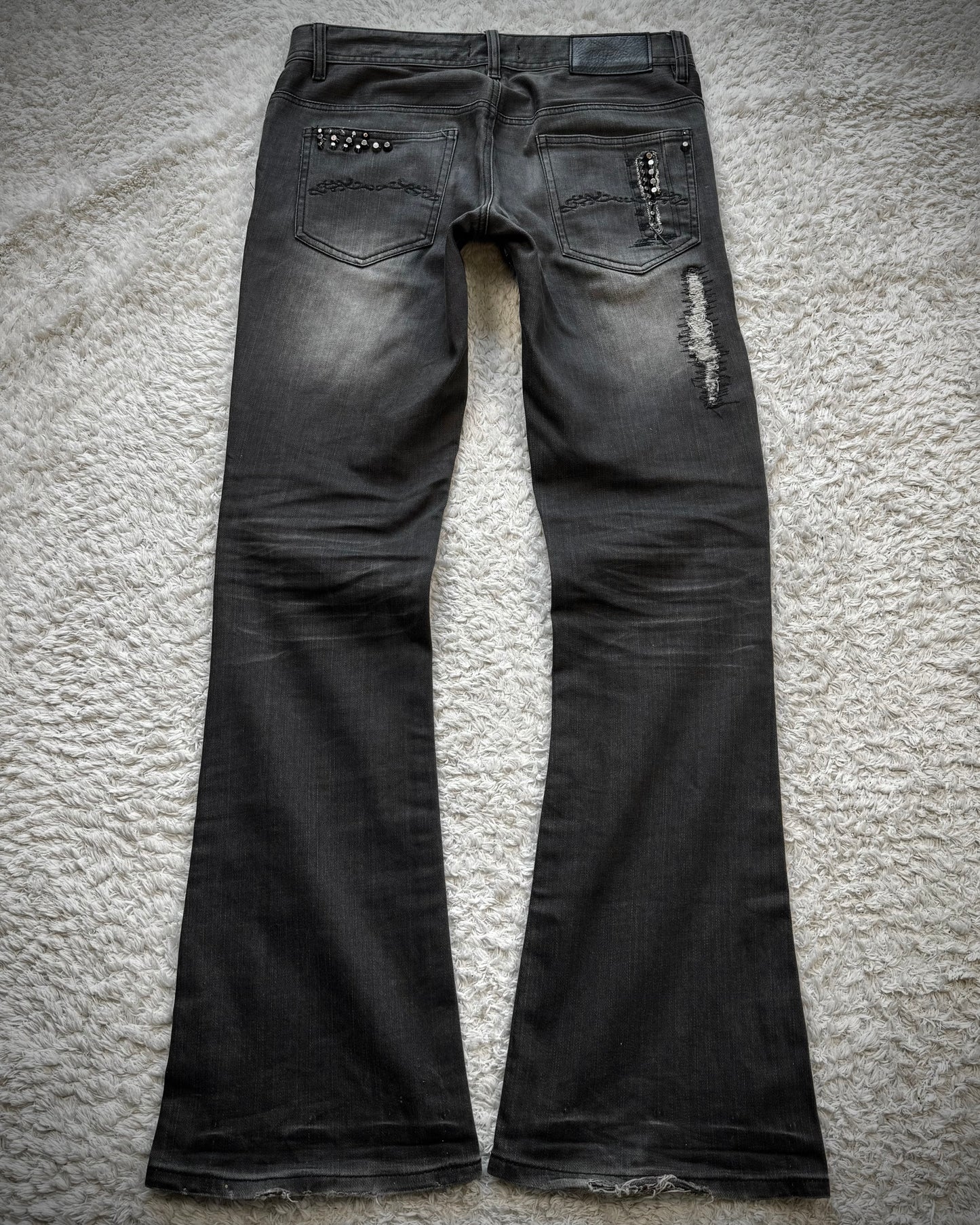 Midas Lace Up Studded Distressing Flared Jeans