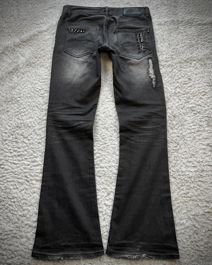 Midas Lace Up Studded Distressing Flared Jeans