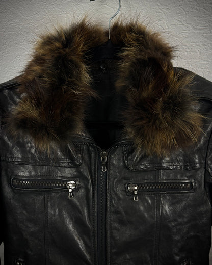 Shellac Fur Collar Leather Jacket