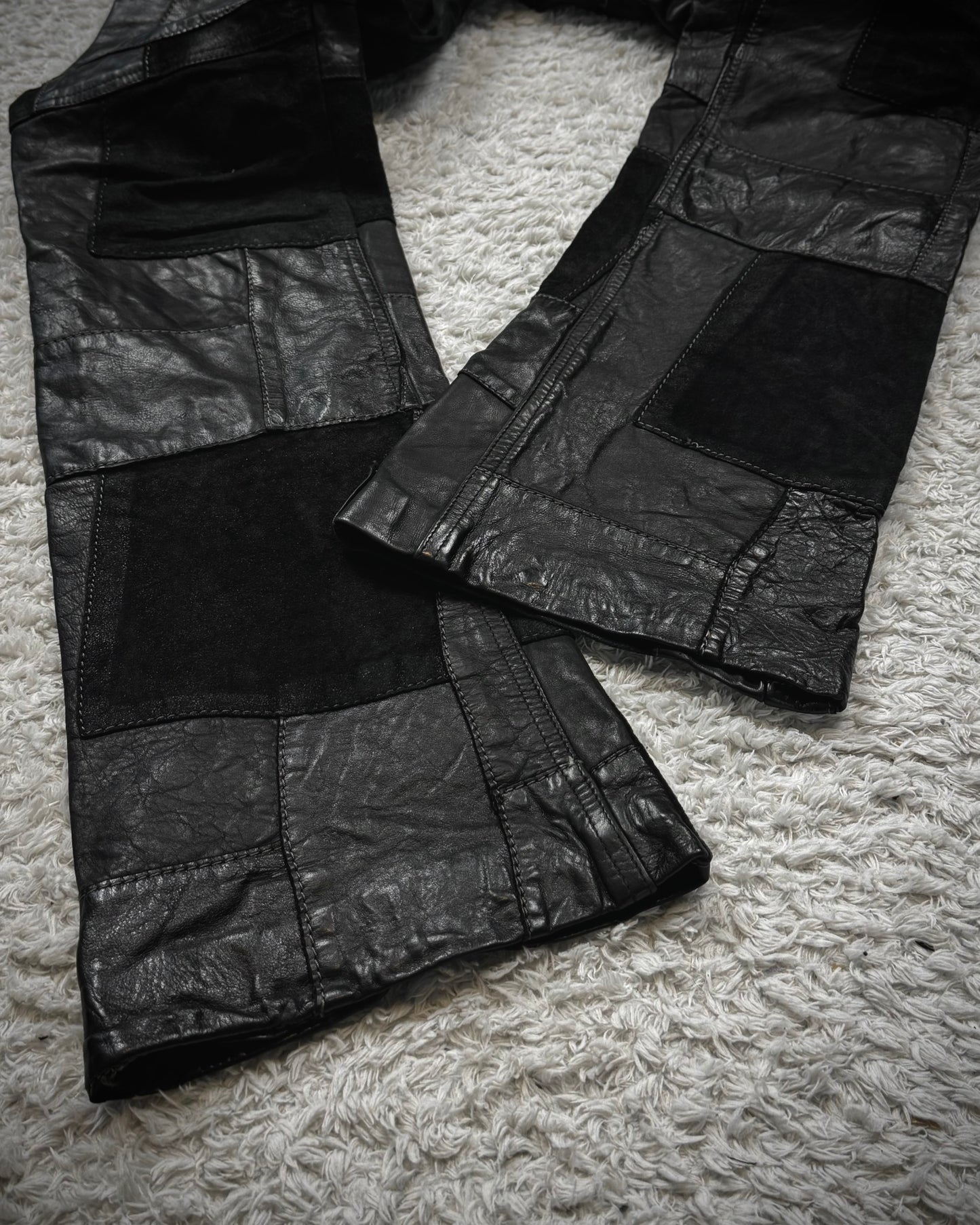 John Cherpas Marquis Flared Leather Patchwork Pants
