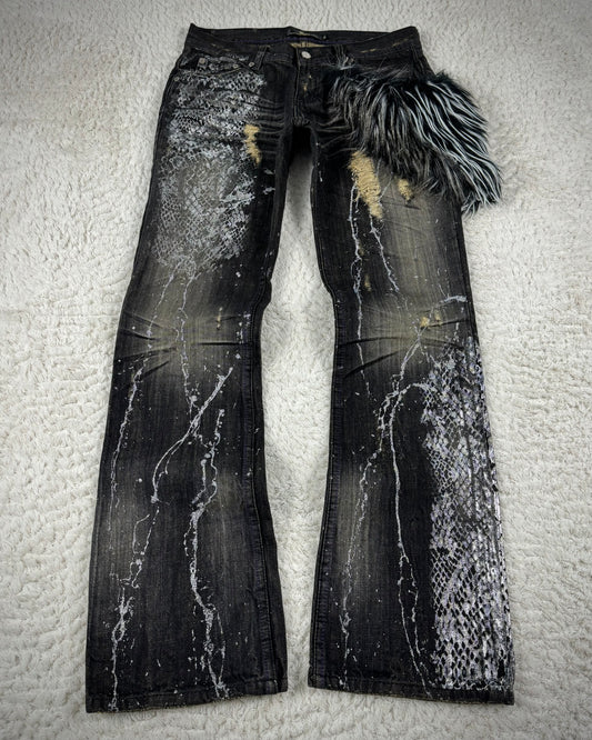 Midas Silver Python Waxed Fur Attachment Bootcut Jeans