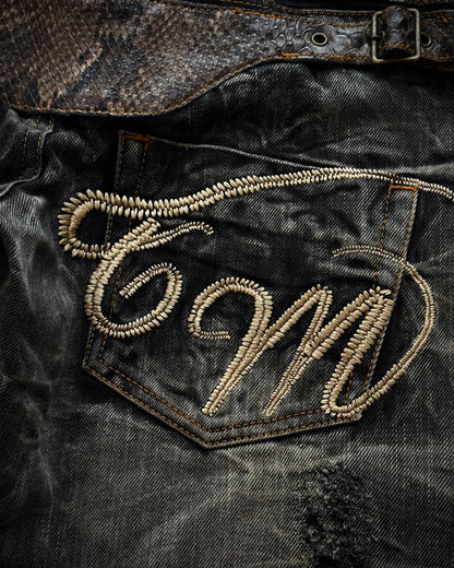 Tornado Mart Python Belted Flared Jeans