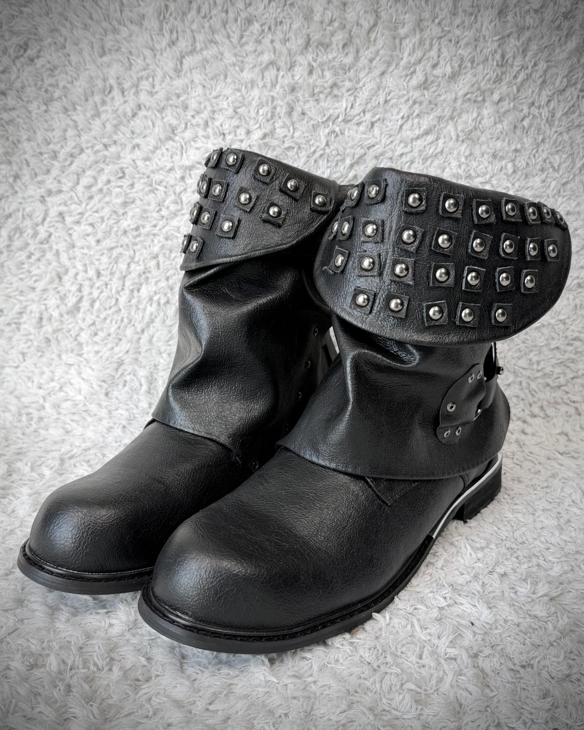 Studded Double Layered Leather Boots