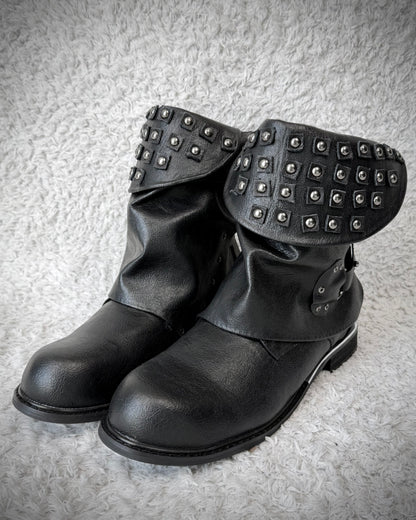 Studded Double Layered Leather Boots