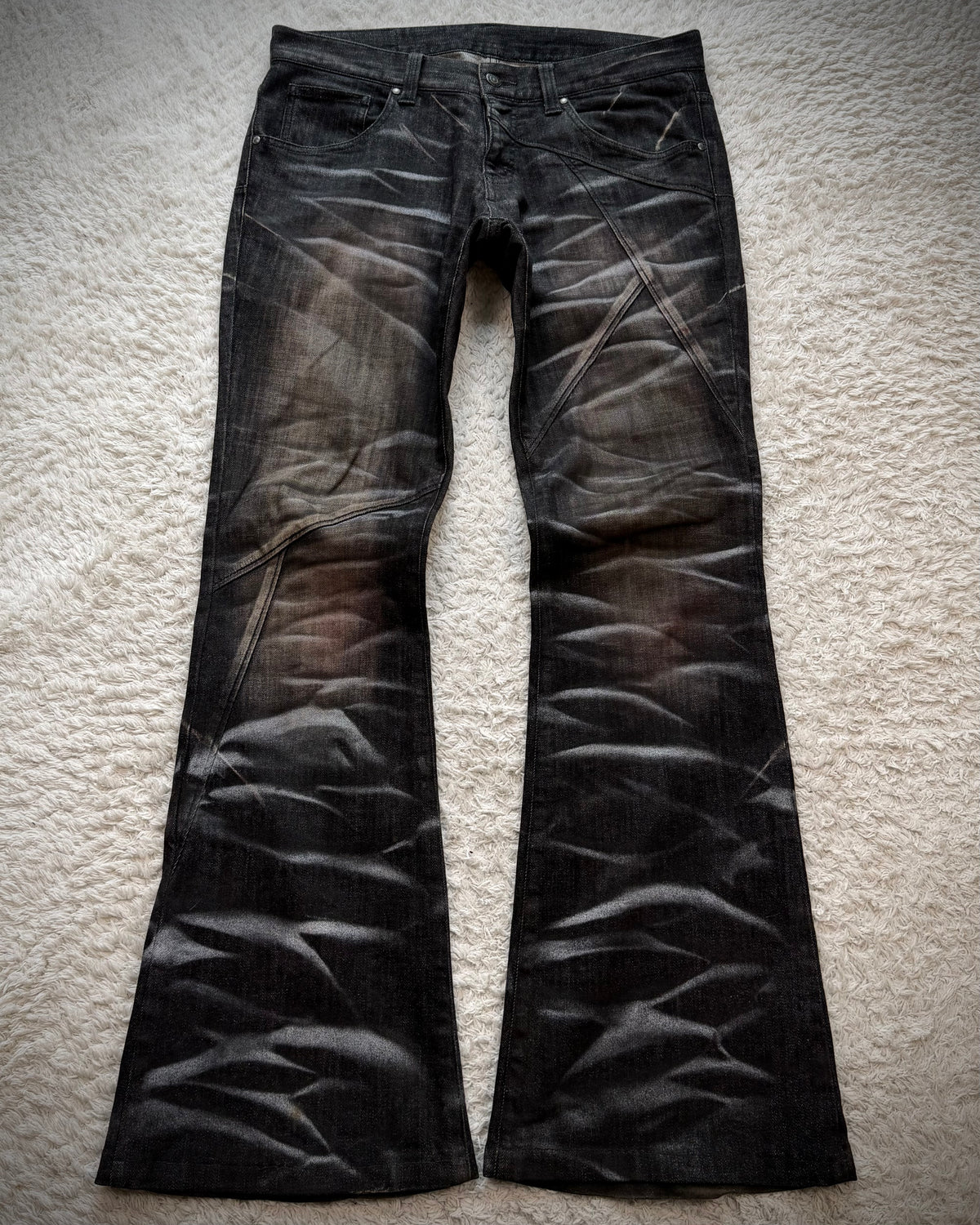 Tornado Mart Bordeaux Clawmarks Coated Flared Jeans