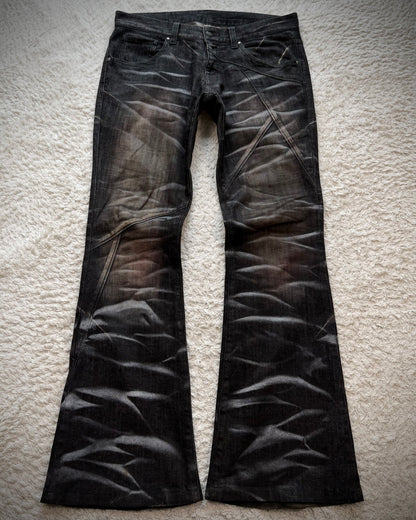 Tornado Mart Bordeaux Clawmarks Coated Flared Jeans