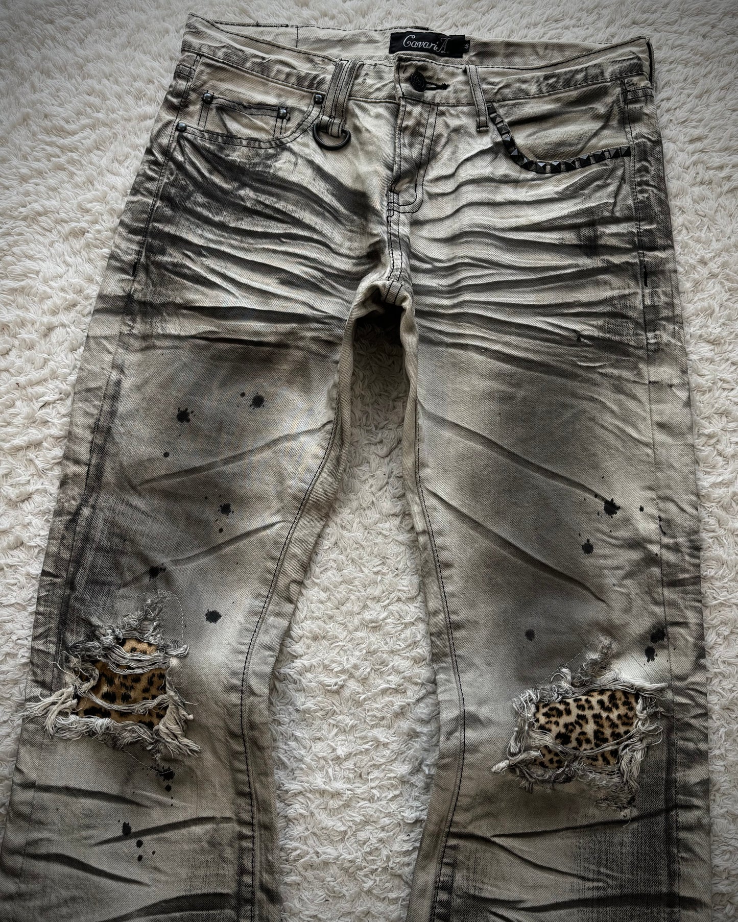 CavariA Leopard Repaired Clawmarks Bootcut Jeans