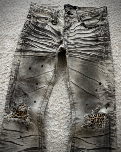 CavariA Leopard Repaired Clawmarks Bootcut Jeans