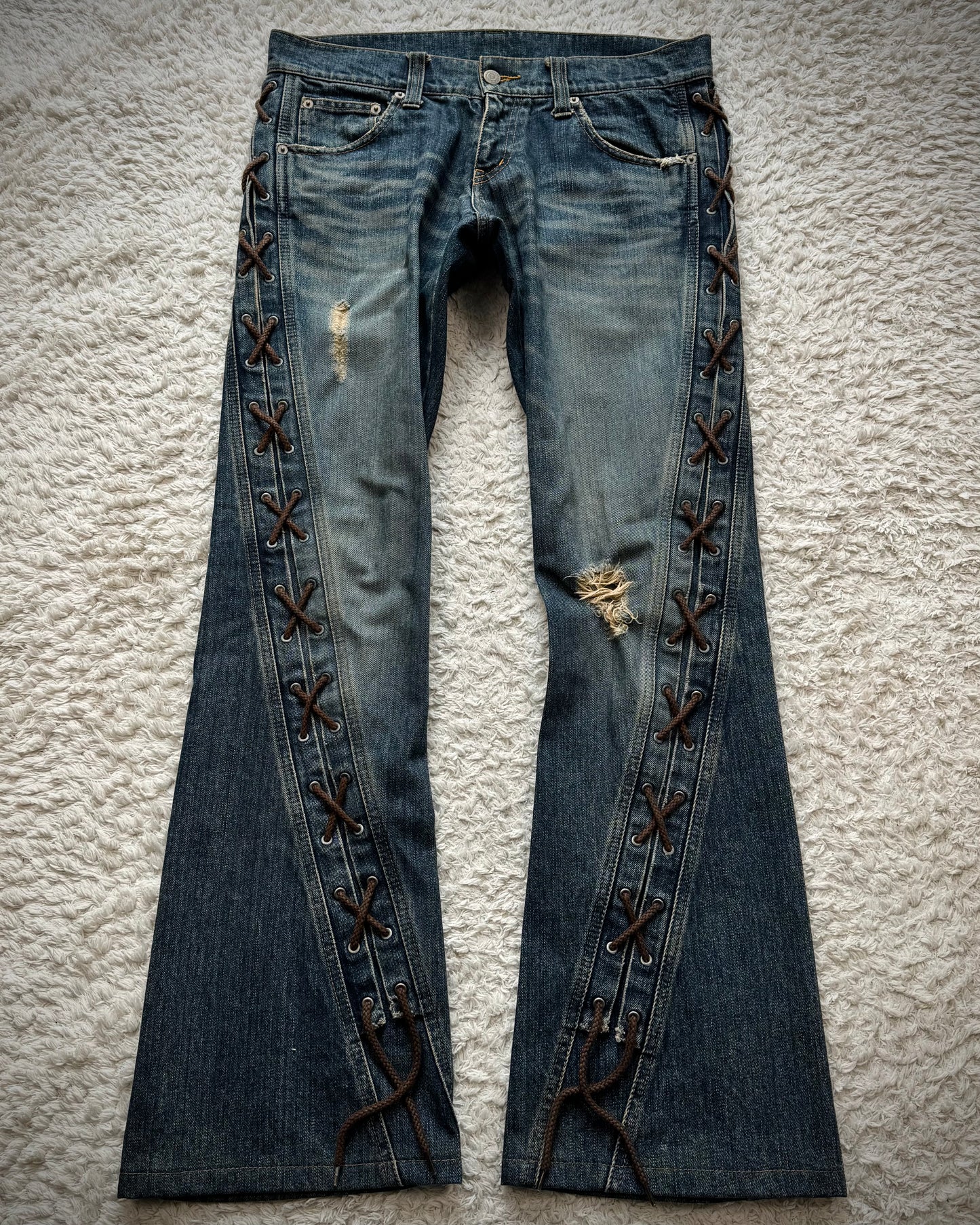 Tornado Mart Spiral Lace Up Flared Jeans
