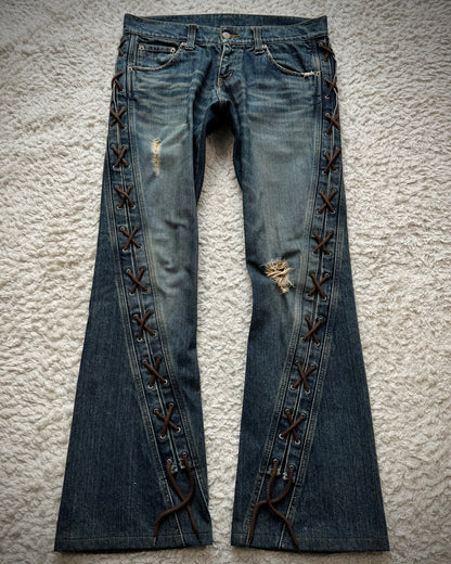 Tornado Mart Spiral Lace Up Flared Jeans