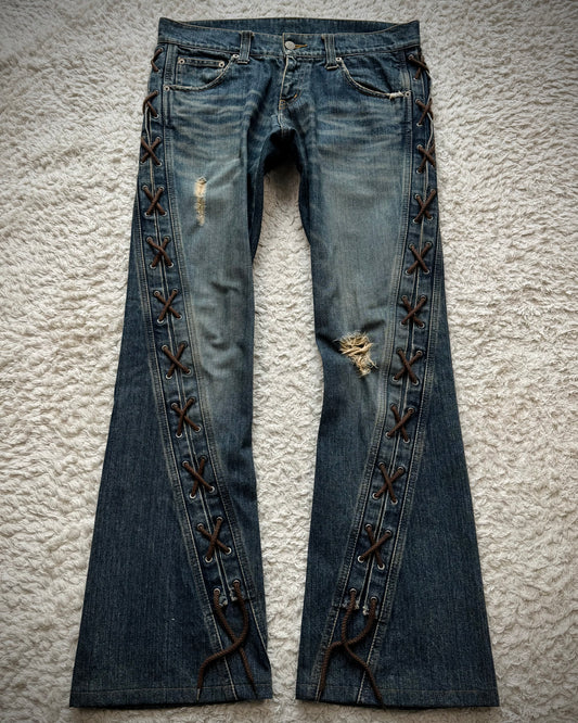 Tornado Mart Spiral Lace Up Flared Jeans