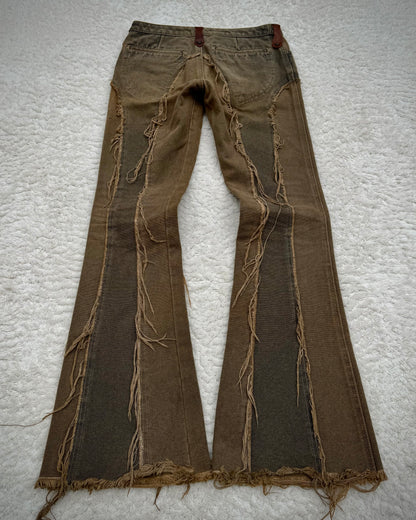 Obelisk Fringed Mud Washed Lace Up Flared Jeans