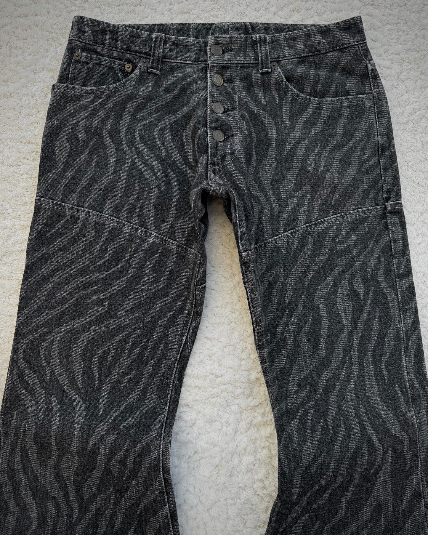 Tornado Mart Zebra Pattern Lace Up Flared Jeans