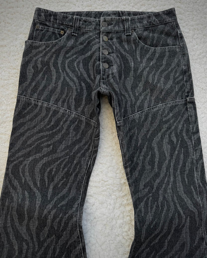Tornado Mart Zebra Pattern Lace Up Flared Jeans