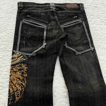 Tornado Mart Decorated Embroidery Flared Jeans