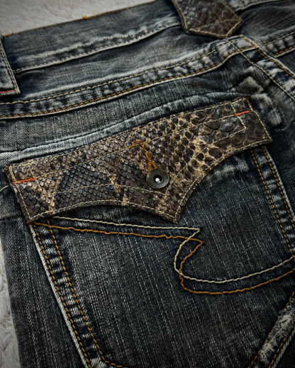Semantic Design Python Pocket Detailed Spiral Flared Jeans