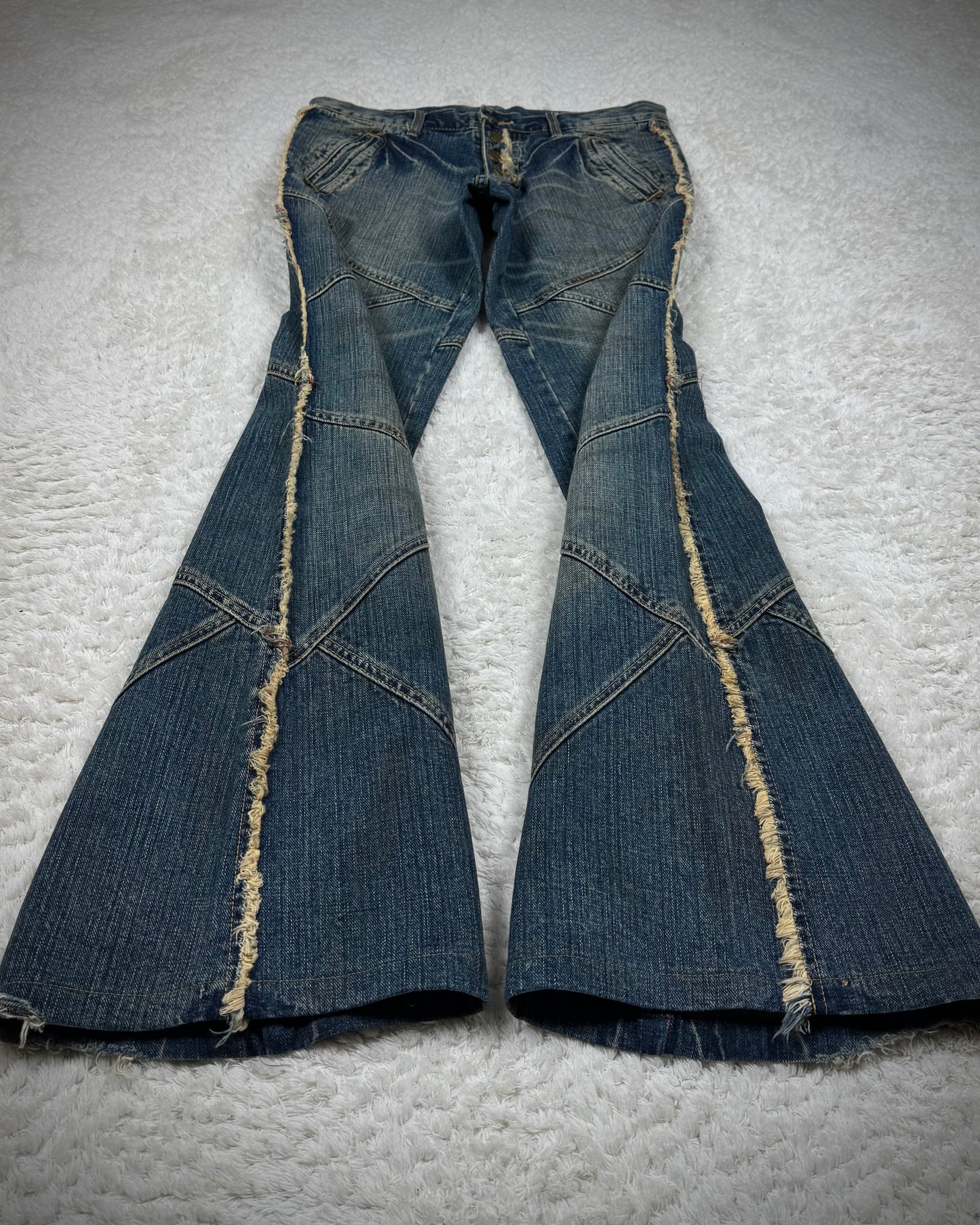 Tornado Mart Fringed Patchwork Flared Jeans