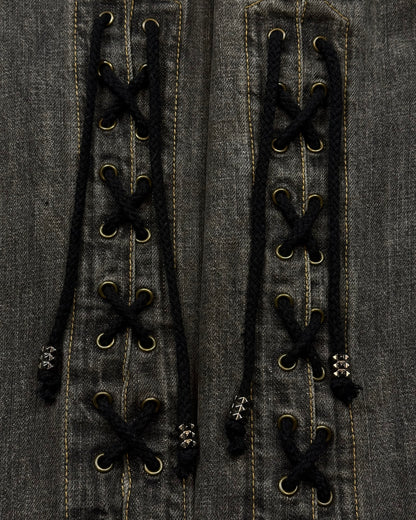 Tornado Mart Studded Backlace Up Flared Jeans