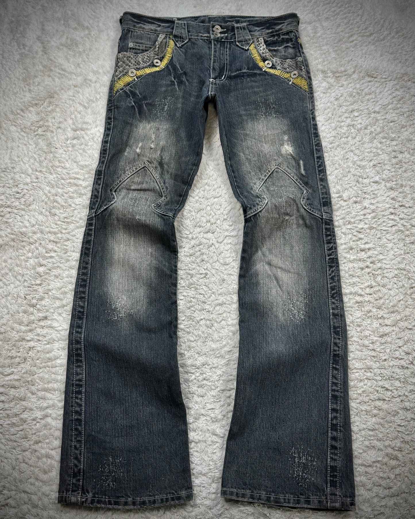 Semantic Design Python Detailed Sword Knee Bootcut Denim