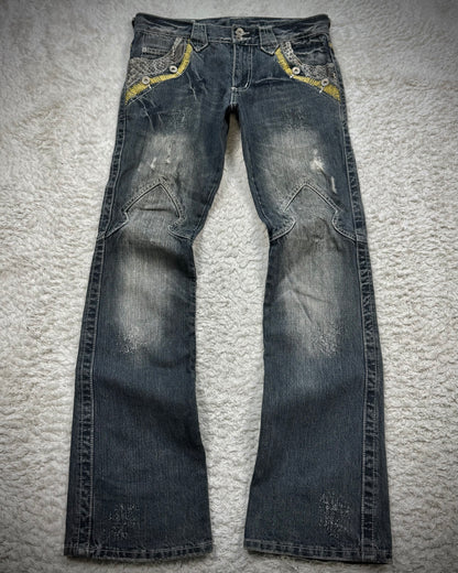 Semantic Design Python Detailed Sword Knee Bootcut Denim