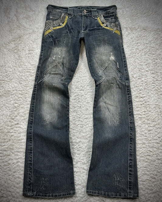 Semantic Design Python Detailed Sword Knee Bootcut Denim