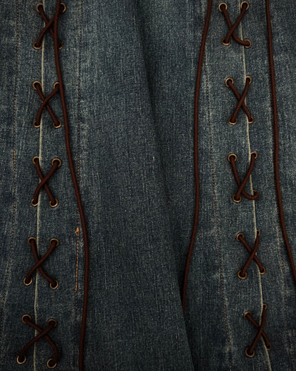 Tornado Mart Mud Washed Dynamic Cut Lace Up Flared Jeans