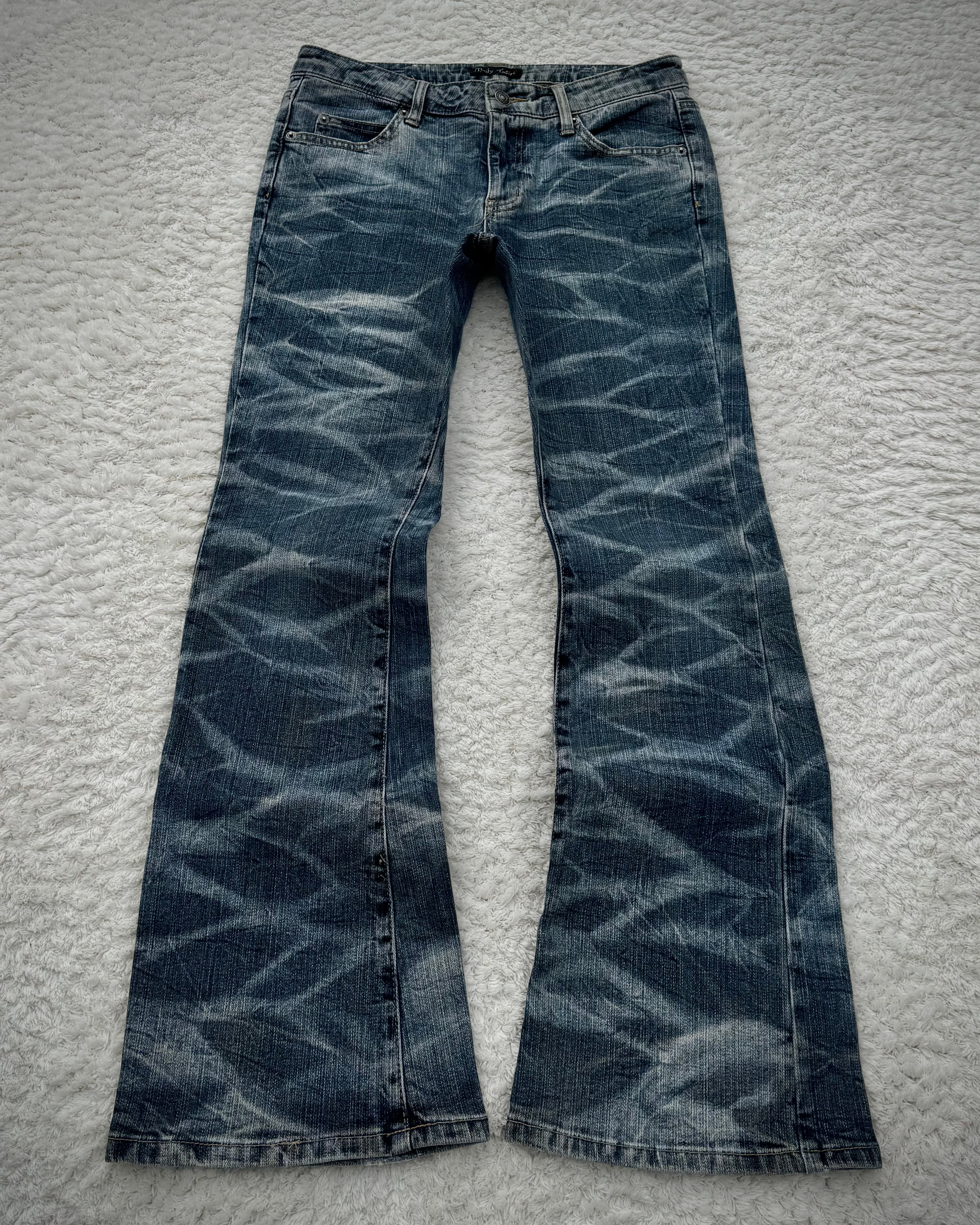 Flared Washed Texture Daily Topics Honeycomb Washed Flared Jeans – Paroxa