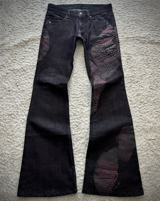 Tornado Mart 3D Python Coated Flared Jeans