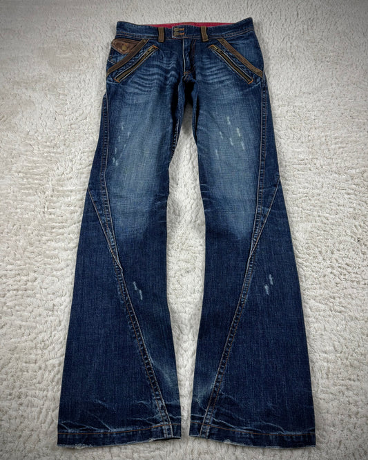 Michel Klein Leather Detailed Vintage Spiral Bootcut Jeans
