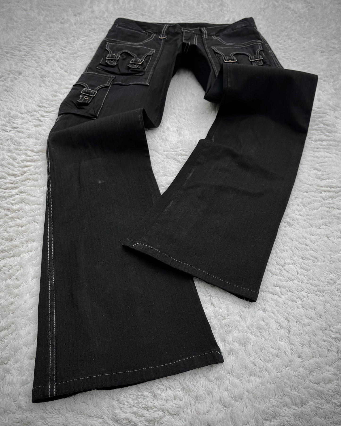Tornado Mart Pin Striped Backlace Belted Flared Cargo Pants