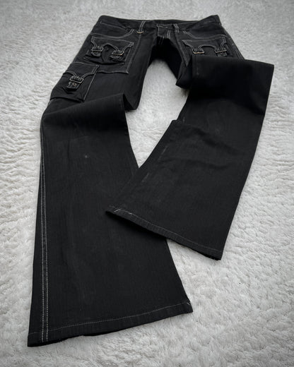 Tornado Mart Pin Striped Backlace Belted Flared Cargo Pants