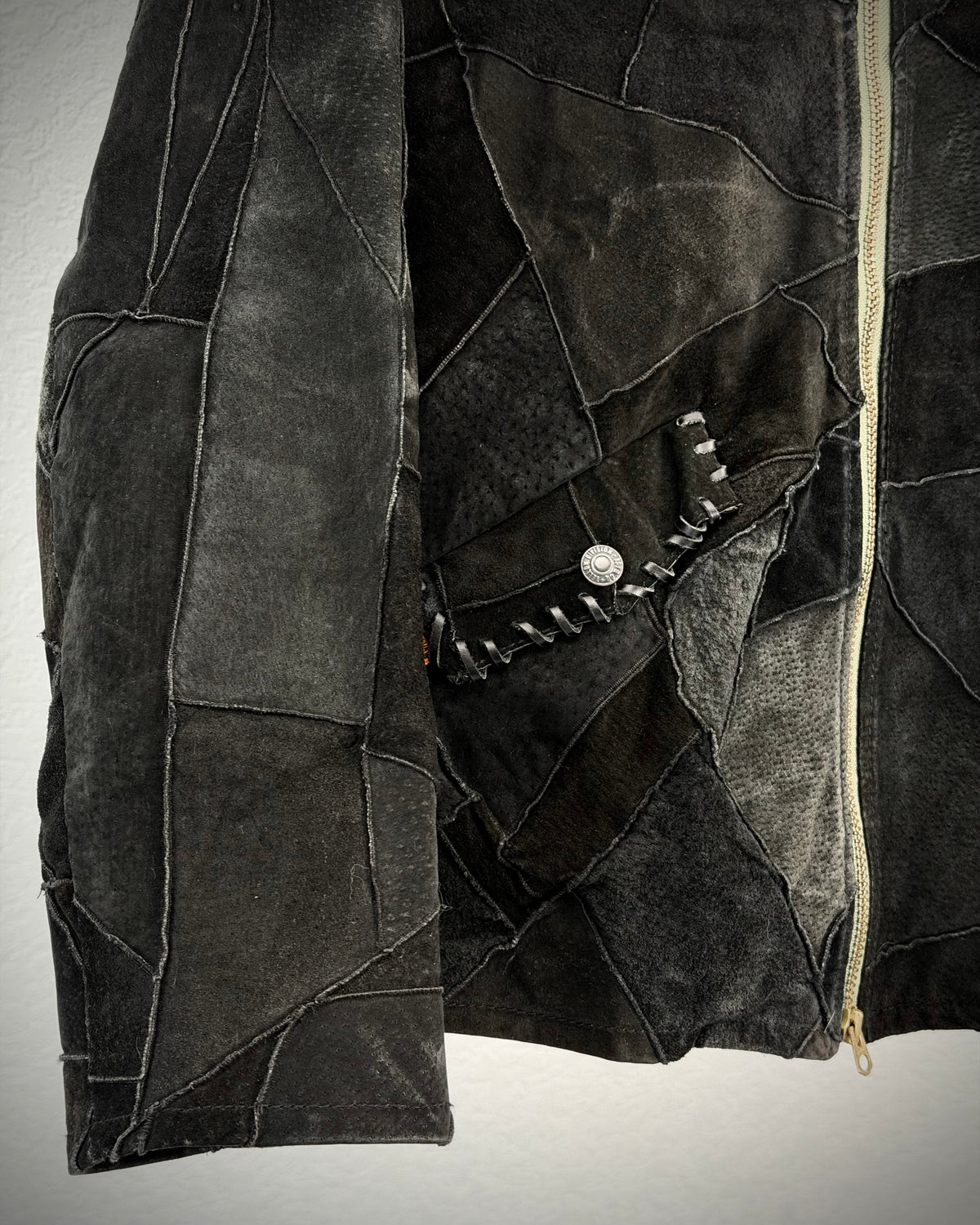 Gowest Scar Stitched Suede Leather Patchwork Jacket