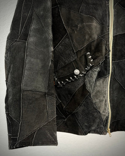 Gowest Scar Stitched Suede Leather Patchwork Jacket