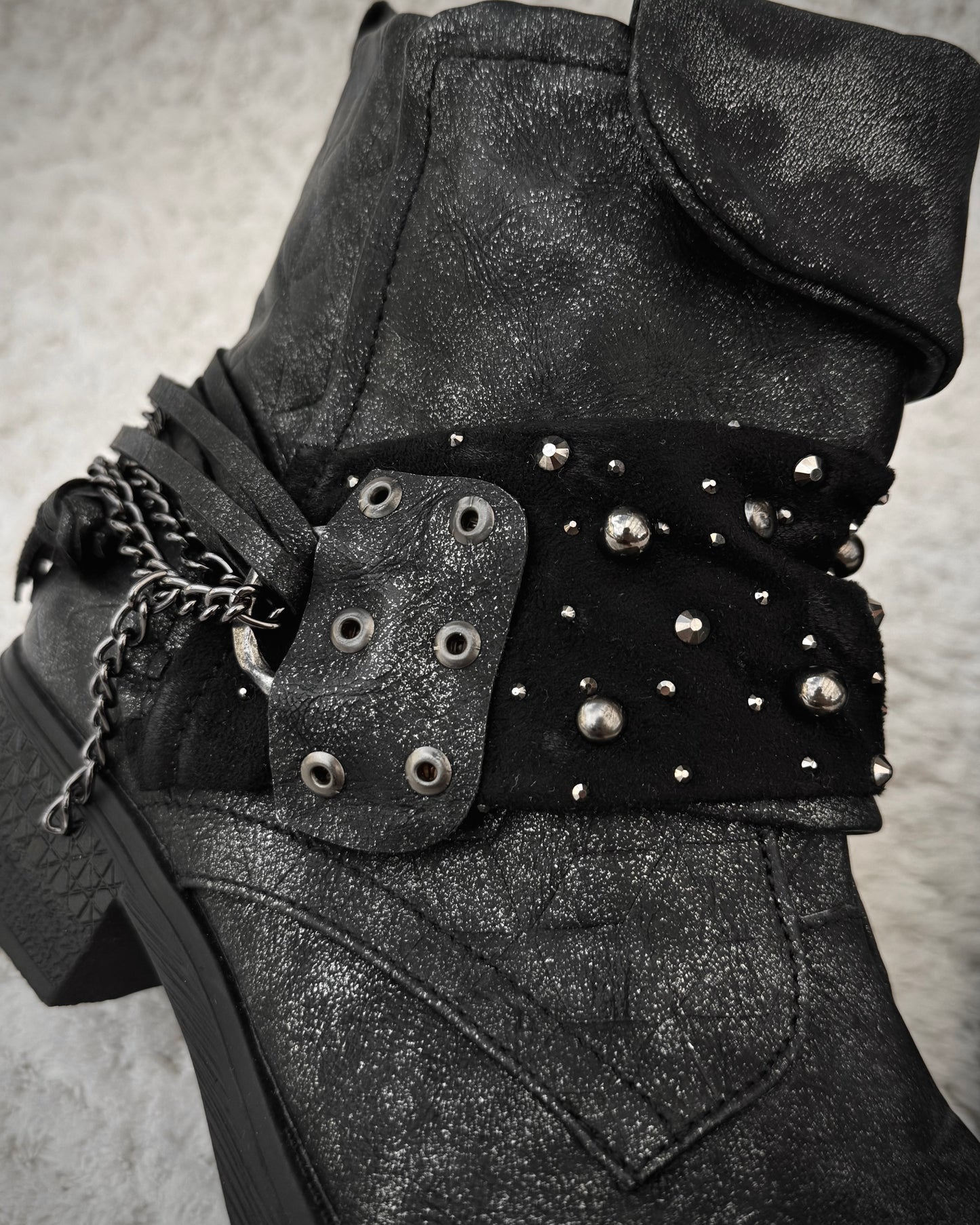 Forever Folie Studded Layered Chain Boots