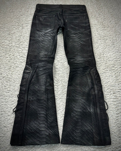 Tornado Mart Oil Coated Python Pattern Lace Up Flared Jeans